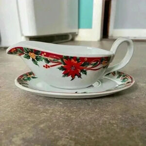 Vintage Sunflower China gravy boat  and saucer.